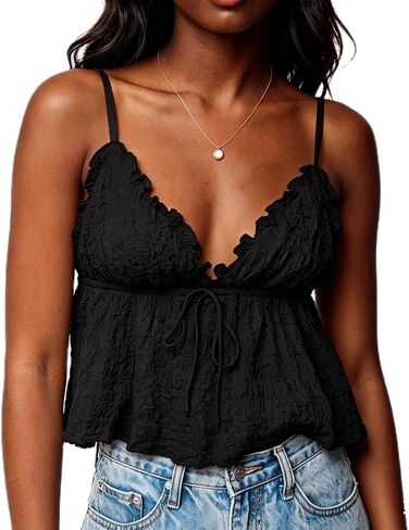 Mxiqqpltky Women Y2K Ruched Camisole Sleeveless Spaghetti Straps V Neck Cami Tops Summer Cute Bow Flowy Tank Tops Streetwear in Kuwait