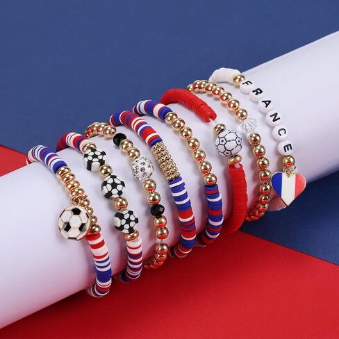 8 Pack Soccer Bracelets for Women, World Cup 2026 Game Day Mom Accessories & Outfits Jewelry Sports Fans Gifts, Stackable Beaded Football Bracelets Soccer Essentials in Saudi Arabia