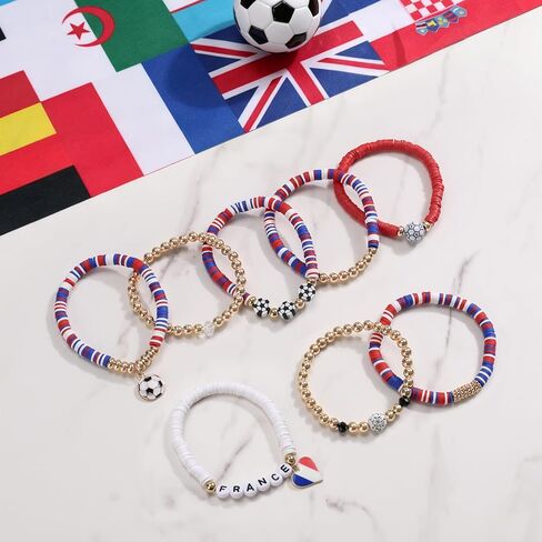 8 Pack Soccer Bracelets for Women, World Cup 2026 Game Day Mom Accessories & Outfits Jewelry Sports Fans Gifts, Stackable Beaded Football Bracelets Soccer Essentials in Saudi Arabia