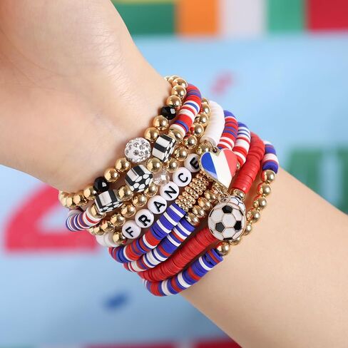 8 Pack Soccer Bracelets for Women, World Cup 2026 Game Day Mom Accessories & Outfits Jewelry Sports Fans Gifts, Stackable Beaded Football Bracelets Soccer Essentials in Saudi Arabia