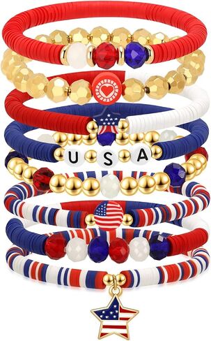 Joyline 4th of July Patriotic American Flag Bracelets for Women, Red White Blue Stretch Bracelets for Patriotic USA Jewelry Gifts in Saudi Arabia