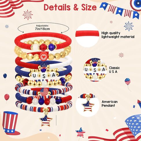 Joyline 4th of July Patriotic American Flag Bracelets for Women, Red White Blue Stretch Bracelets for Patriotic USA Jewelry Gifts in Saudi Arabia