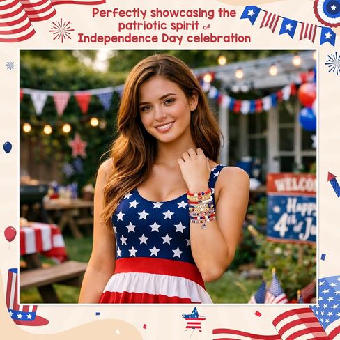 Joyline 4th of July Patriotic American Flag Bracelets for Women, Red White Blue Stretch Bracelets for Patriotic USA Jewelry Gifts in Saudi Arabia