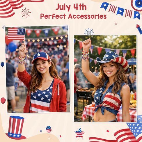 Joyline 4th of July Patriotic American Flag Bracelets for Women, Red White Blue Stretch Bracelets for Patriotic USA Jewelry Gifts in Saudi Arabia