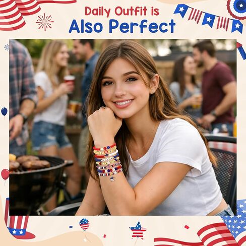 Joyline 4th of July Patriotic American Flag Bracelets for Women, Red White Blue Stretch Bracelets for Patriotic USA Jewelry Gifts in Saudi Arabia