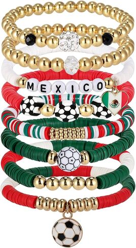 8 Pack Soccer Bracelets for Women, World Cup 2026 Game Day Mom Accessories & Outfits Jewelry Sports Fans Gifts, Stackable Beaded Football Bracelets Soccer Essentials in Saudi Arabia