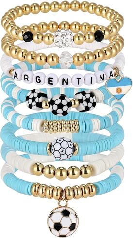 8 Pack Soccer Bracelets for Women, World Cup 2026 Game Day Mom Accessories & Outfits Jewelry Sports Fans Gifts, Stackable Beaded Football Bracelets Soccer Essentials in Saudi Arabia