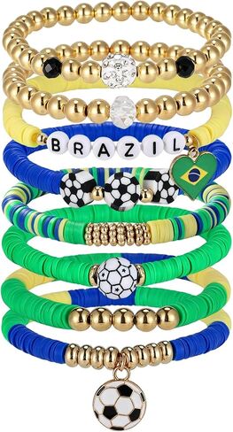 8 Pack Soccer Bracelets for Women, World Cup 2026 Game Day Mom Accessories & Outfits Jewelry Sports Fans Gifts, Stackable Beaded Football Bracelets Soccer Essentials in Saudi Arabia