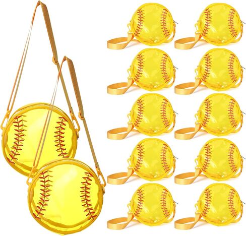 12 Pcs Softball Clear Crossbody Bag Bulk Stadium Approved Game Day Cute Yellow Transparent PVC Round Purse for Softball Team Gifts in Kuwait
