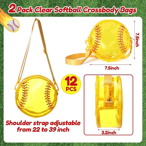 12 Pcs Softball Clear Crossbody Bag Bulk Stadium Approved Game Day Cute Yellow Transparent PVC Round Purse for Softball Team Gifts in Kuwait