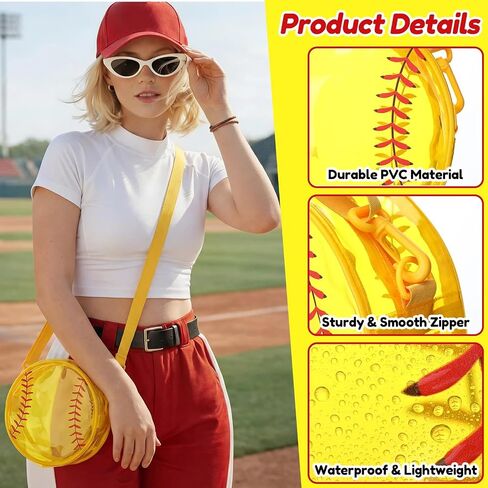 12 Pcs Softball Clear Crossbody Bag Bulk Stadium Approved Game Day Cute Yellow Transparent PVC Round Purse for Softball Team Gifts in Kuwait
