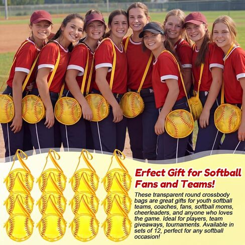 12 Pcs Softball Clear Crossbody Bag Bulk Stadium Approved Game Day Cute Yellow Transparent PVC Round Purse for Softball Team Gifts in Kuwait