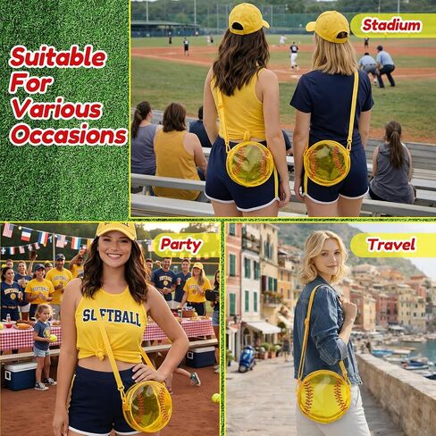 12 Pcs Softball Clear Crossbody Bag Bulk Stadium Approved Game Day Cute Yellow Transparent PVC Round Purse for Softball Team Gifts in Kuwait