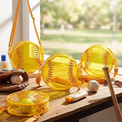 12 Pcs Softball Clear Crossbody Bag Bulk Stadium Approved Game Day Cute Yellow Transparent PVC Round Purse for Softball Team Gifts in Kuwait