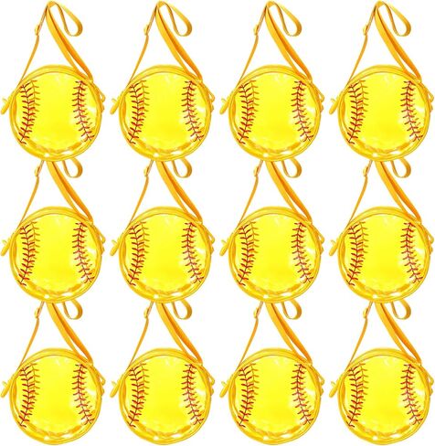 12 Pcs Softball Clear Crossbody Bag Bulk Stadium Approved Game Day Cute Yellow Transparent PVC Round Purse for Softball Team Gifts in Kuwait