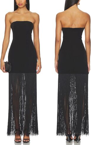 Aigeman Women's Strapless Fringe Maxi Dress Bodycon Evening Gown Tube Top Dresses Sexy Tassels Cocktail Party Dress 513 in Saudi Arabia