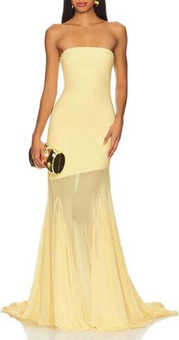 Women Strapless Tube Top Maxi Dress Mesh Off Shoulder Bodycon Long Formal Cocktail Wedding Guest Beach Vacation Dress in Saudi Arabia