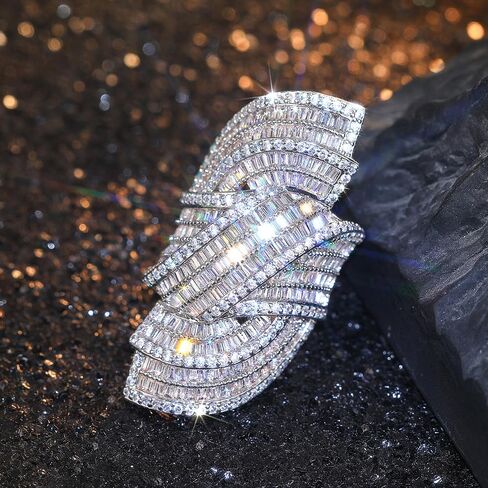 Asymmetrical Oversized Ring with Shiny CZ Female Personality Statement Jewelry for Party in Kuwait