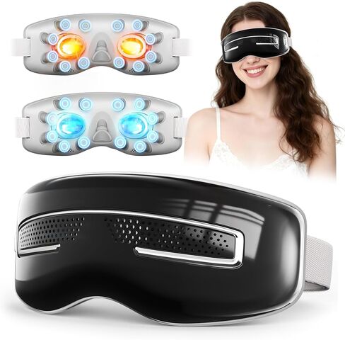 Eye Massager with Heat and Cooling, Integrated Smart Sleep Mask with Nose Rest and Soft Silicone Massage Head, 4 Massage Modes for Migraines, Dry Eye, Dark Circles,Bluetooth Music, Gift for Mother in Saudi Arabia