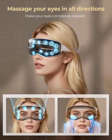 Eye Massager with Heat and Cooling, Integrated Smart Sleep Mask with Nose Rest and Soft Silicone Massage Head, 4 Massage Modes for Migraines, Dry Eye, Dark Circles,Bluetooth Music, Gift for Mother in Saudi Arabia
