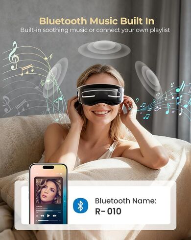 Eye Massager with Heat and Cooling, Integrated Smart Sleep Mask with Nose Rest and Soft Silicone Massage Head, 4 Massage Modes for Migraines, Dry Eye, Dark Circles,Bluetooth Music, Gift for Mother in Saudi Arabia