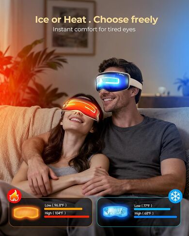 Eye Massager with Heat and Cooling, Integrated Smart Sleep Mask with Nose Rest and Soft Silicone Massage Head, 4 Massage Modes for Migraines, Dry Eye, Dark Circles,Bluetooth Music, Gift for Mother in Saudi Arabia