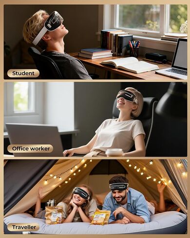 Eye Massager with Heat and Cooling, Integrated Smart Sleep Mask with Nose Rest and Soft Silicone Massage Head, 4 Massage Modes for Migraines, Dry Eye, Dark Circles,Bluetooth Music, Gift for Mother in Saudi Arabia