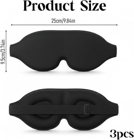 3 Pack 3D Contoured Sleep Eye Mask, Soft Breathable Blackout Eye Mask with Adjustable Strap Zero Eyes Pressure Cup Blindfold for Men Women Travel Naps Meditation Plane Game in Kuwait