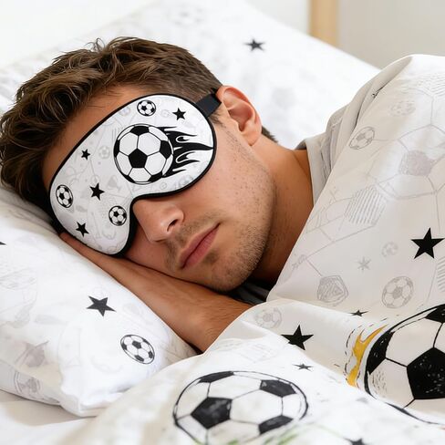 Soccer Sleep Mask for Teens, Football Themed Blackout Eye Sleeping Mask with Adjustable Elastic Strap Soft & Breathable Eye Cover for Home Office Travel Party in Kuwait