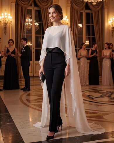 JenPen Chiffon Shawl Wrap for Women Evening Dresses, Elegant Flowy Sheer Poncho Wrap with Floor Tulle for Prom Wedding Party in Kuwait