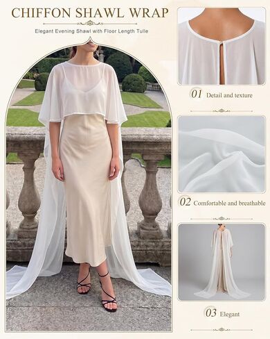 JenPen Chiffon Shawl Wrap for Women Evening Dresses, Elegant Flowy Sheer Poncho Wrap with Floor Tulle for Prom Wedding Party in Kuwait