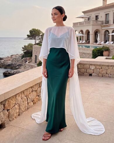 JenPen Chiffon Shawl Wrap for Women Evening Dresses, Elegant Flowy Sheer Poncho Wrap with Floor Tulle for Prom Wedding Party in Kuwait