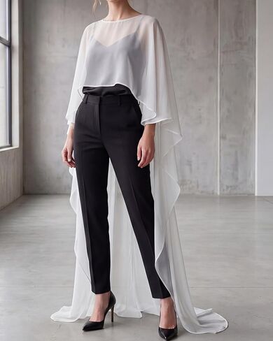 JenPen Chiffon Shawl Wrap for Women Evening Dresses, Elegant Flowy Sheer Poncho Wrap with Floor Tulle for Prom Wedding Party in Kuwait