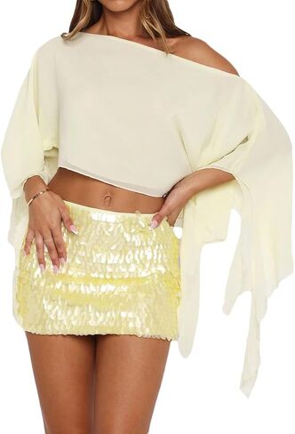 Women Y2K Coquette Off Shoulder Chiffon Poncho Ruffle Sheer Shawl Going Out Evening Shrug Vintage Blouse Crop Shirt in Kuwait