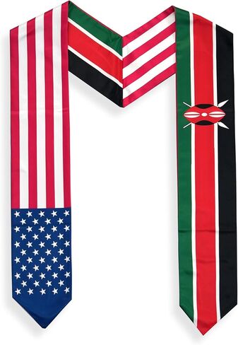 USA And Kenya Flag Graduation Stole,Satin Embroidery Graduation Sash for International Students,72 Inch Length. in Saudi Arabia