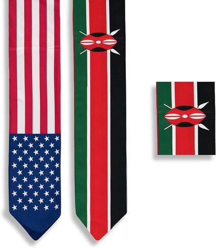USA And Kenya Flag Graduation Stole,Satin Embroidery Graduation Sash for International Students,72 Inch Length. in Saudi Arabia