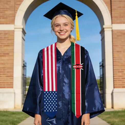USA And Kenya Flag Graduation Stole,Satin Embroidery Graduation Sash for International Students,72 Inch Length. in Saudi Arabia