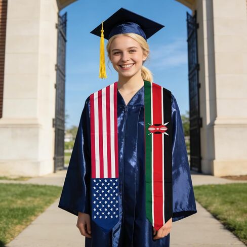 USA And Kenya Flag Graduation Stole,Satin Embroidery Graduation Sash for International Students,72 Inch Length. in Saudi Arabia