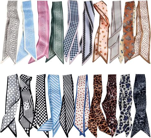 ZLFSRQ 20Pcs Purse Scarf for Handbags Vintage Silk Head Neck Scarf for Women Fashion Long Skinny Hair Scarves Accessories Stylish Bag Scarves Bulk Versatile Ribbon Satin Hair Wrist Headband Gifts in Saudi Arabia