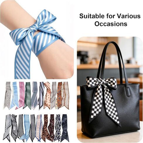 ZLFSRQ 20Pcs Purse Scarf for Handbags Vintage Silk Head Neck Scarf for Women Fashion Long Skinny Hair Scarves Accessories Stylish Bag Scarves Bulk Versatile Ribbon Satin Hair Wrist Headband Gifts in Saudi Arabia