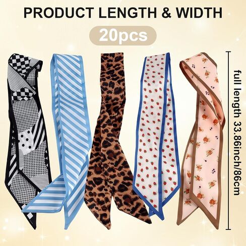 ZLFSRQ 20Pcs Purse Scarf for Handbags Vintage Silk Head Neck Scarf for Women Fashion Long Skinny Hair Scarves Accessories Stylish Bag Scarves Bulk Versatile Ribbon Satin Hair Wrist Headband Gifts in Saudi Arabia