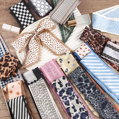 ZLFSRQ 20Pcs Purse Scarf for Handbags Vintage Silk Head Neck Scarf for Women Fashion Long Skinny Hair Scarves Accessories Stylish Bag Scarves Bulk Versatile Ribbon Satin Hair Wrist Headband Gifts in Saudi Arabia