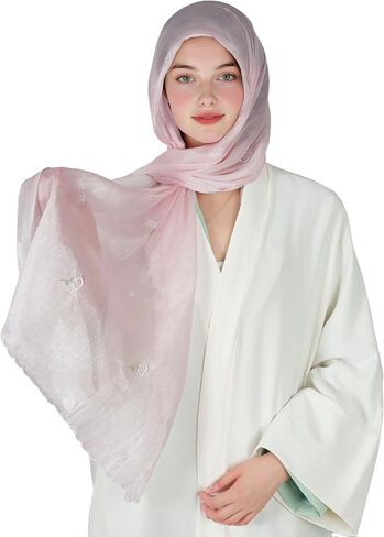 Prlemend Shinny Threat Hijab Scarf for Women Flower Embroidery Shawl Headwrap Summer Cool Long Scarves in Saudi Arabia