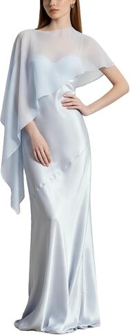 Women Chiffon Shawl Wraps for Evening Dresses Mesh Sheer Cape Capelets Top Bridal Wedding Party Cover Up in Kuwait