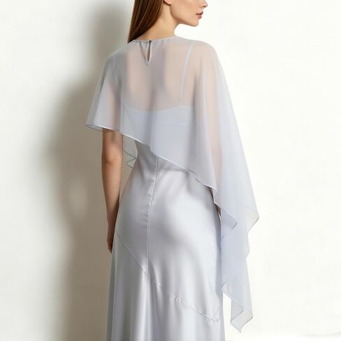 Women Chiffon Shawl Wraps for Evening Dresses Mesh Sheer Cape Capelets Top Bridal Wedding Party Cover Up in Kuwait