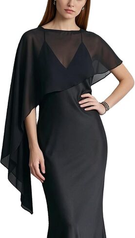 Women Chiffon Shawl Wraps for Evening Dresses Mesh Sheer Cape Capelets Top Bridal Wedding Party Cover Up in Kuwait