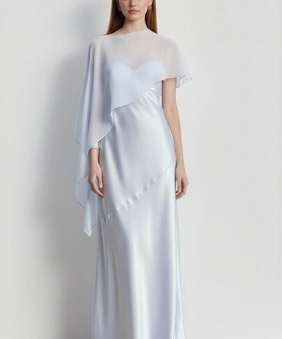 Women Chiffon Shawl Wraps for Evening Dresses Mesh Sheer Cape Capelets Top Bridal Wedding Party Cover Up in Kuwait