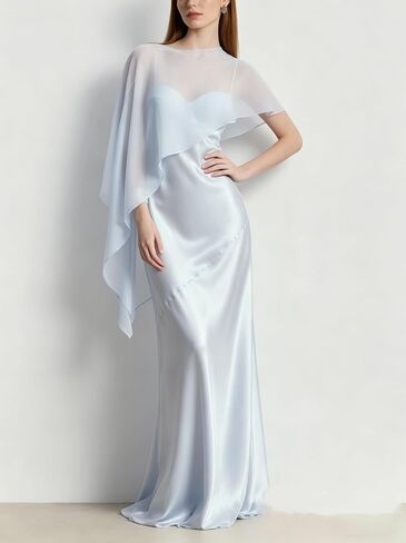 Women Chiffon Shawl Wraps for Evening Dresses Mesh Sheer Cape Capelets Top Bridal Wedding Party Cover Up in Kuwait