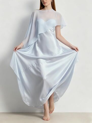 Women Chiffon Shawl Wraps for Evening Dresses Mesh Sheer Cape Capelets Top Bridal Wedding Party Cover Up in Kuwait