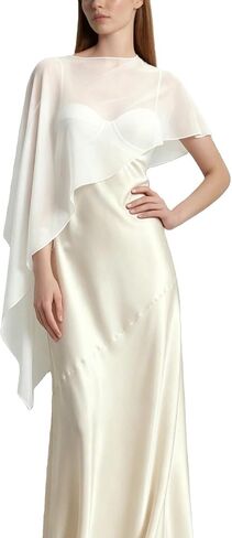 Women Chiffon Shawl Wraps for Evening Dresses Mesh Sheer Cape Capelets Top Bridal Wedding Party Cover Up in Kuwait